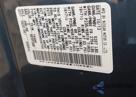 2014 Nissan Murano Sv из США, поврежденный, VIN JN8AZ1MW5EW504759